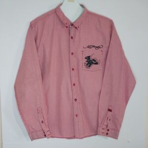 HED HARDY Size XL Stylish Red Button-Down Shirt